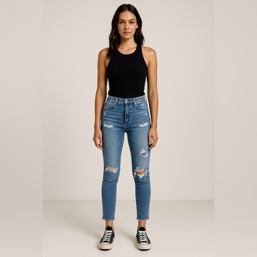 Agolde Sophie Raw Hem High Rise Crop Skinny Jeans in Hyper Blue 25 26x28